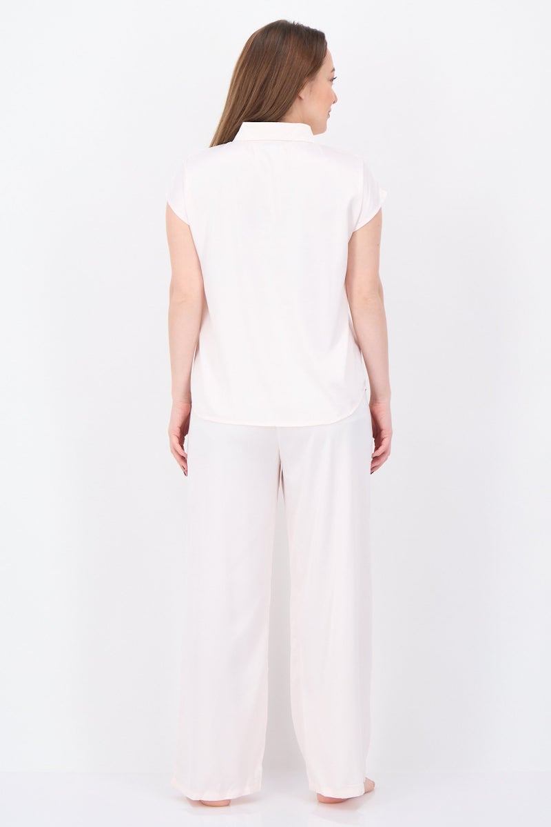 NINE WEST Women 2 Pcs Solid Cap Sleeve Satin Pyjama Set, Pink - Image 4